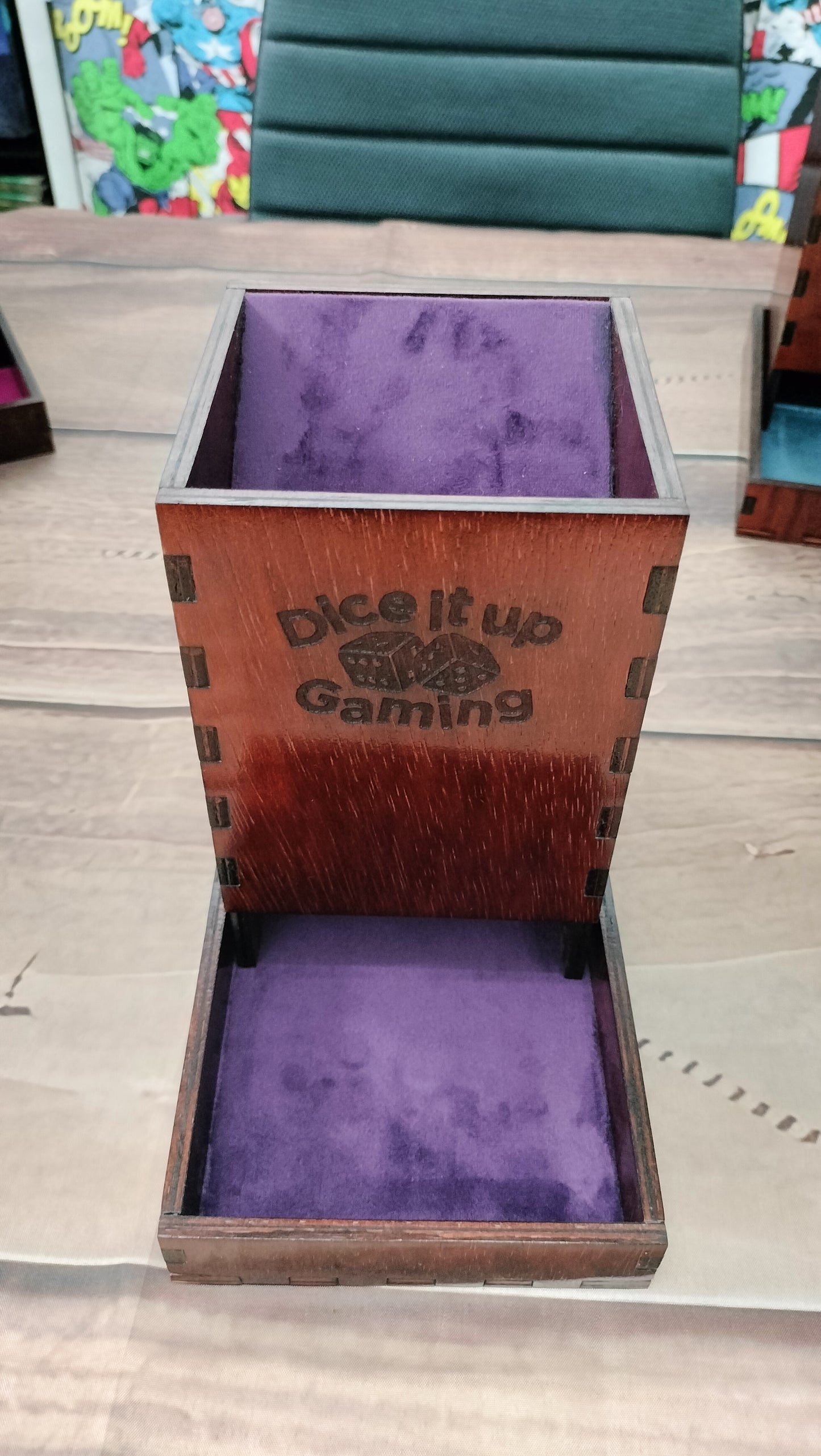 Wooden large Dice Tower; Jarrah stained and hand made by Dice it up Gaming