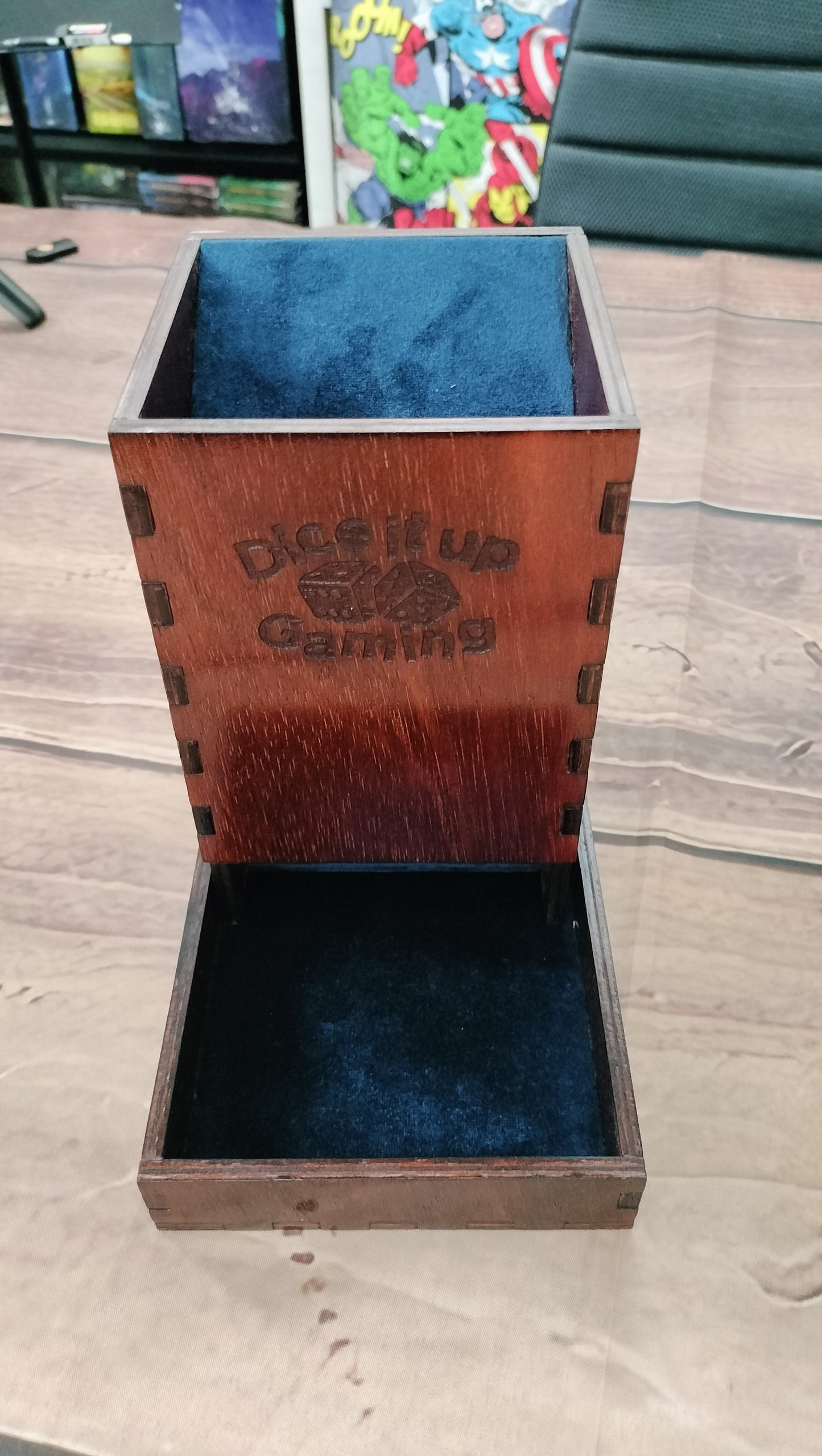 Wooden large Dice Tower; Jarrah stained and hand made by Dice it up Gaming