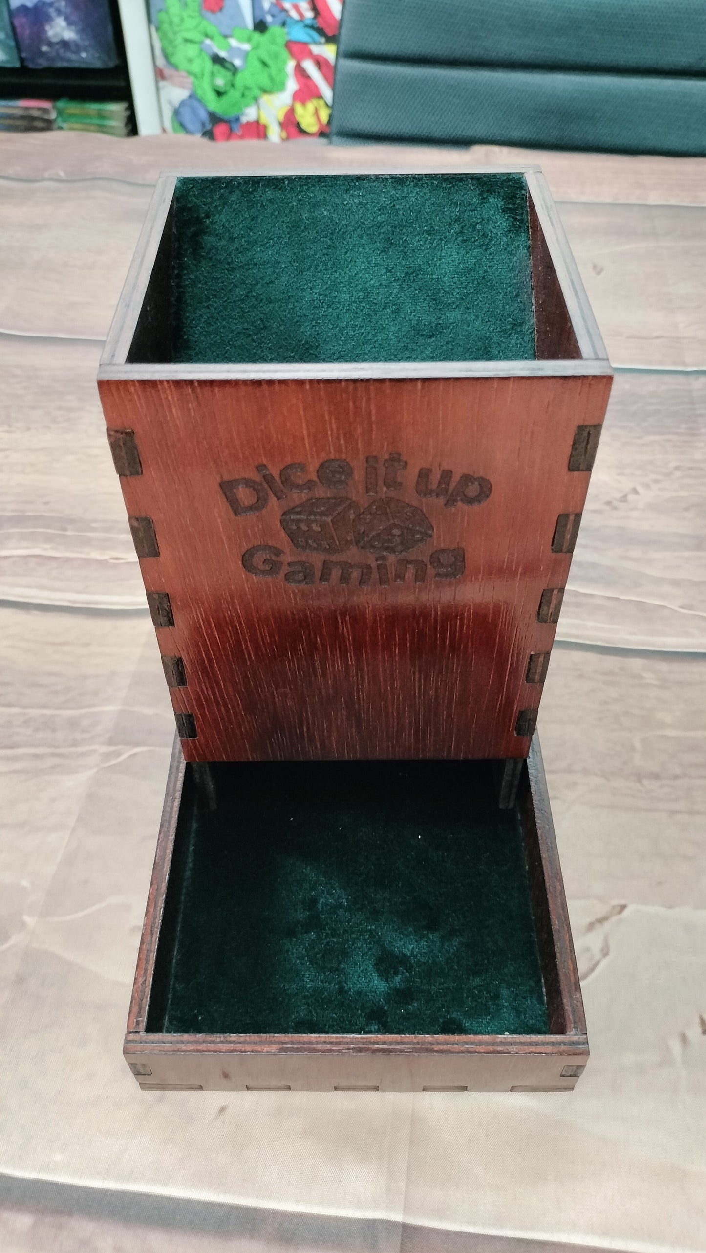 Wooden large Dice Tower; Jarrah stained and hand made by Dice it up Gaming