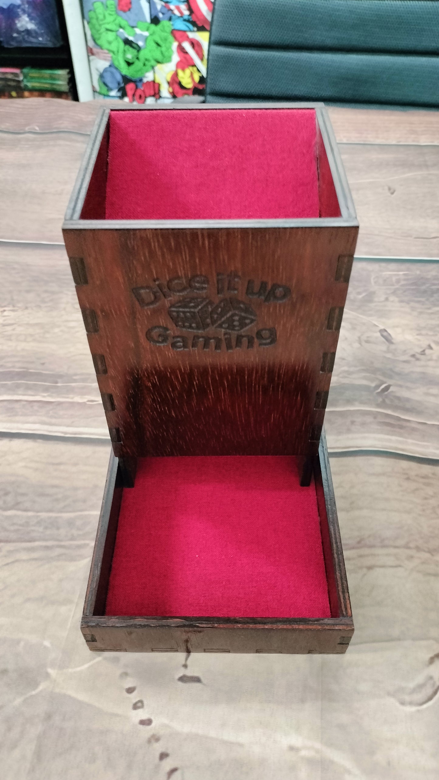 Wooden large Dice Tower; Jarrah stained and hand made by Dice it up Gaming