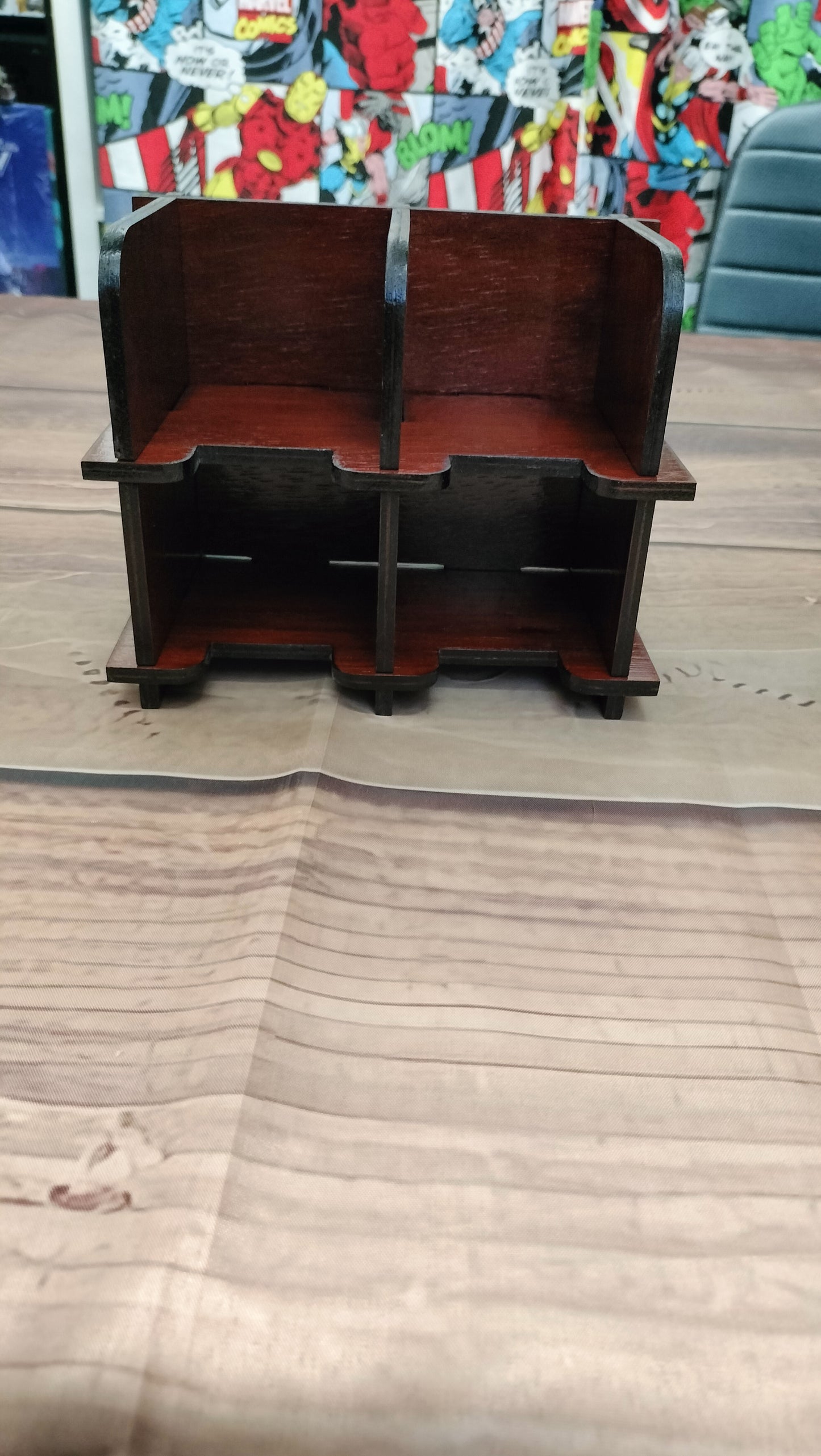 Jarrah wooden deck holders; stained and gloss varnish