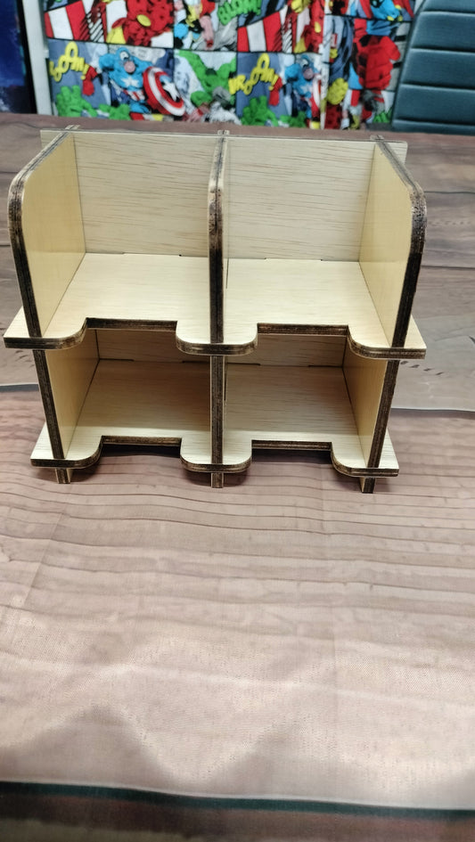 Wooden card deck holders; Raw timber, gloss varnish