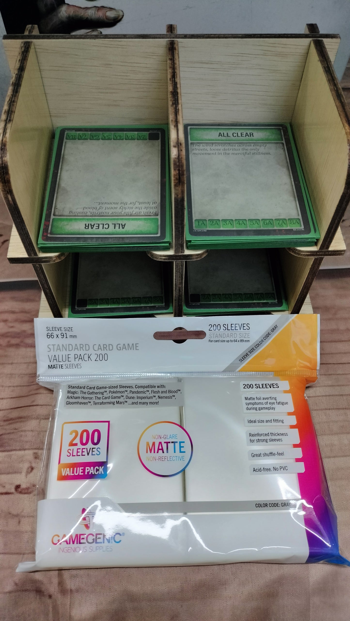 Wooden card deck holders; Raw timber, gloss varnish