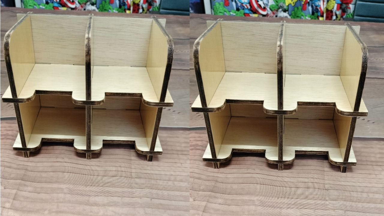 Wooden card deck holders; Raw timber, gloss varnish